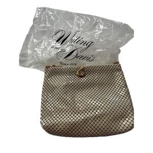 Vintage Signed Whiting Davis Cream Enamel Purse Evening Bag Doorknocker Accent